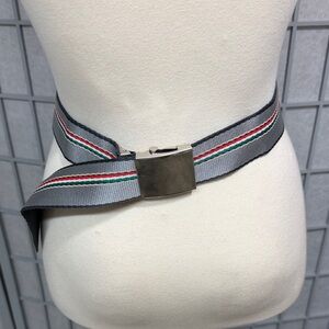 Source Unknown Gray Webbing Belt with Red, Green and White Stripes